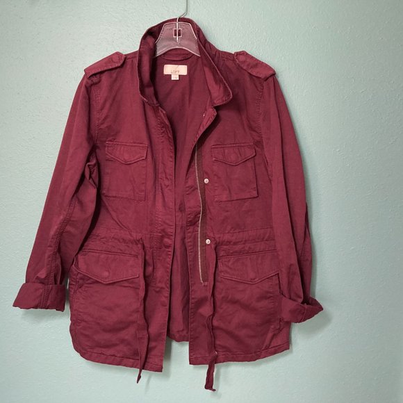 LOFT Burgundy Sateen Utility Jacket - Picture 2 of 8